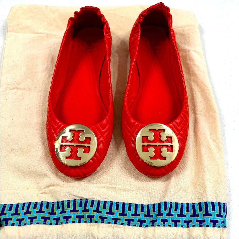 TORY BURCH MINNIE BALLET FLATS Quilted Coral  size 6,5